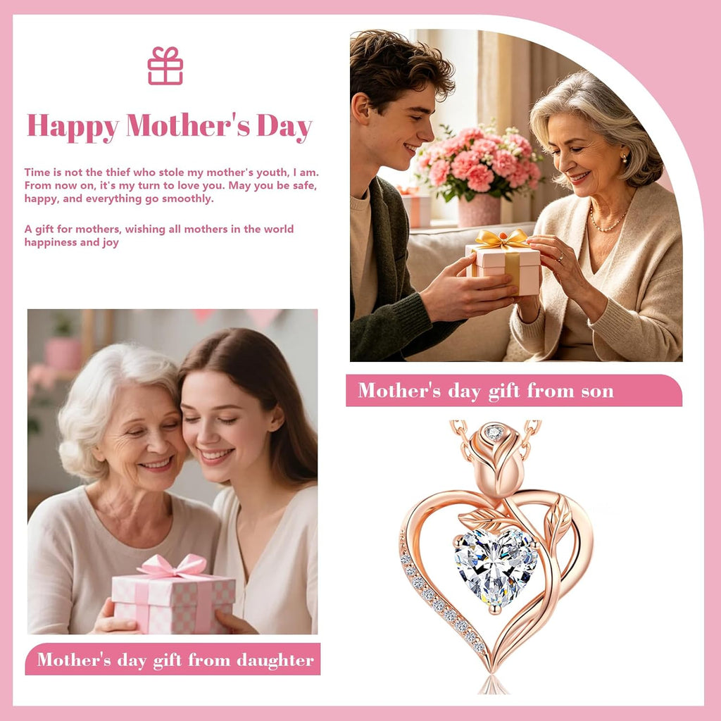 1.2CT Rose Heart Necklace Option of Moissanite or Lab-Grown Sapphire Ruby Emerald&More Necklace for Women Birthstone