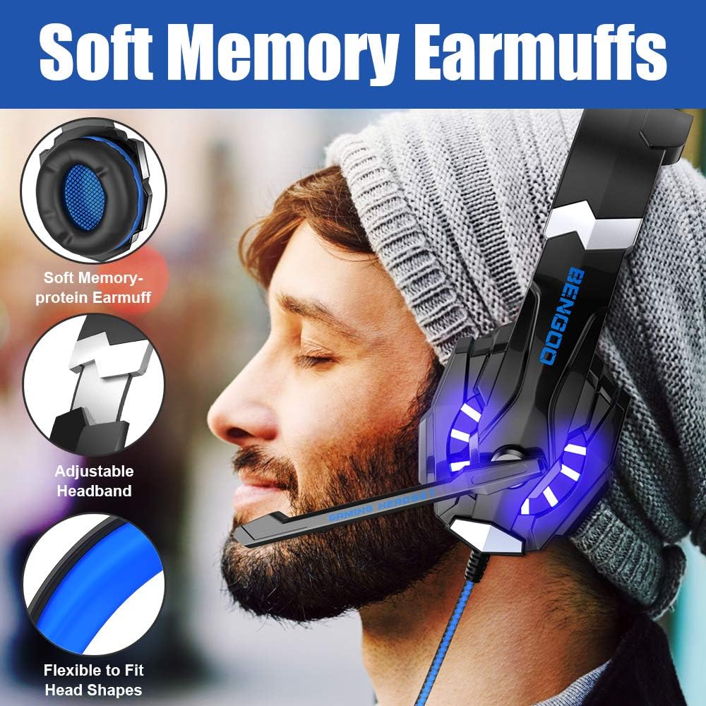 G9000 Stereo Gaming Headset for PS4 PC Xbox One PS5 Controller, Noise Cancelling Over Ear Headphones with Mic, LED