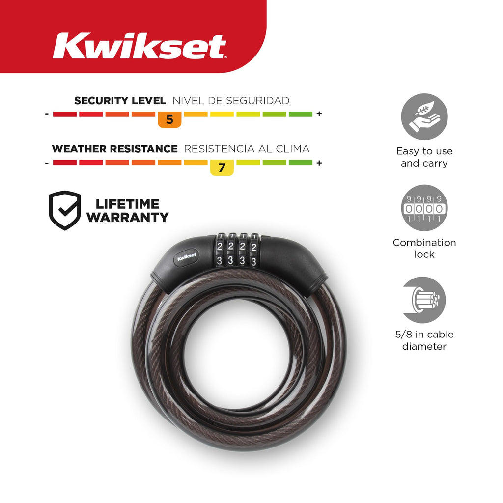Combination Bicycle Cable Lock, 4-Digit, 6 ft, 5/8" Diameter