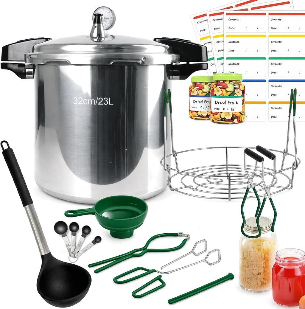 24 Quart Pressure Canner with Gauge & 9-Piece Canning Supplies Starter Kit – Extra Large Aluminum Pressure Cooker for