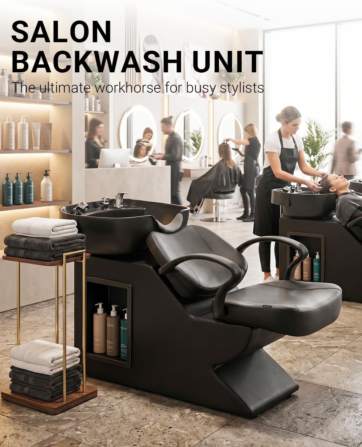 Shampoo Bowl Chair Set, Salon Shampoo Sink Chair | Thick Padding | Splash-Proof Sink | 450 lbs | Durable Plumbing |