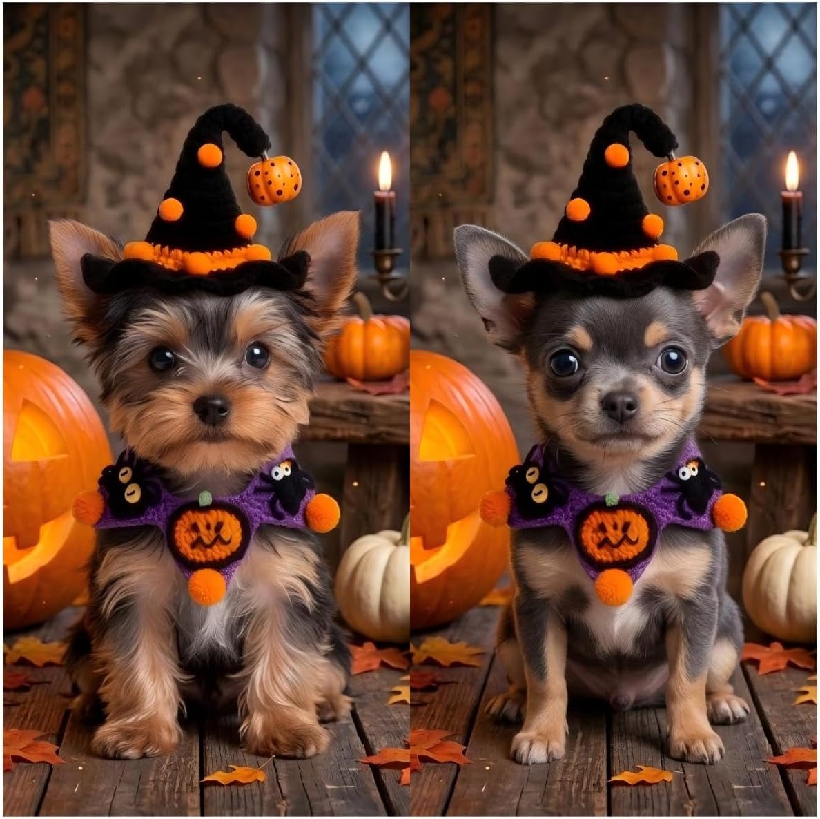 Halloween Dog Costume - Black Witch Hat & Halloween Outfit for Cats and Small Sized Dogs,Handmade Festive Halloween