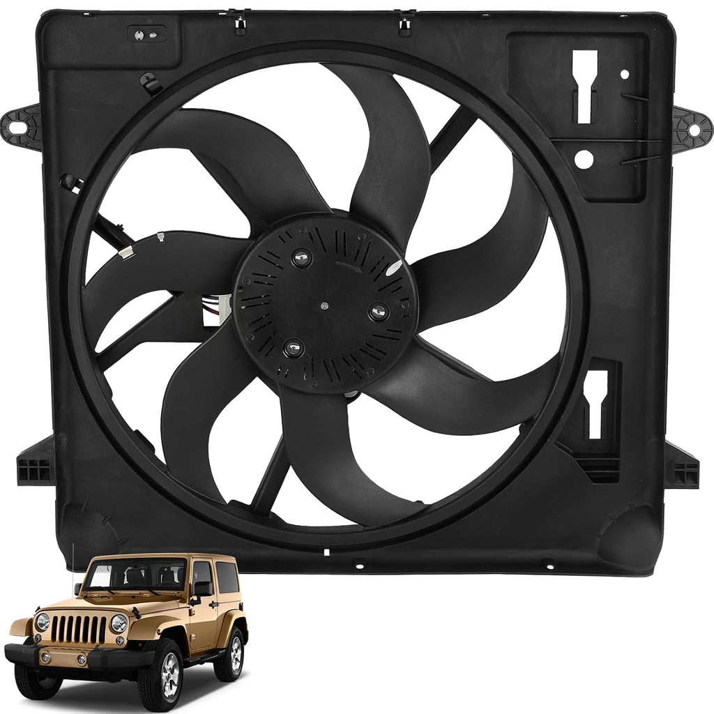 Engine Cooling Radiator Fan Assembly Compatible with 2012-2017 Jeep Wrangler 3.6L, 2018 Jeep Wrangler JK 3.6L, # 621-601, 68143894AA, 6010277, 624080, CF13078, 68143894AB