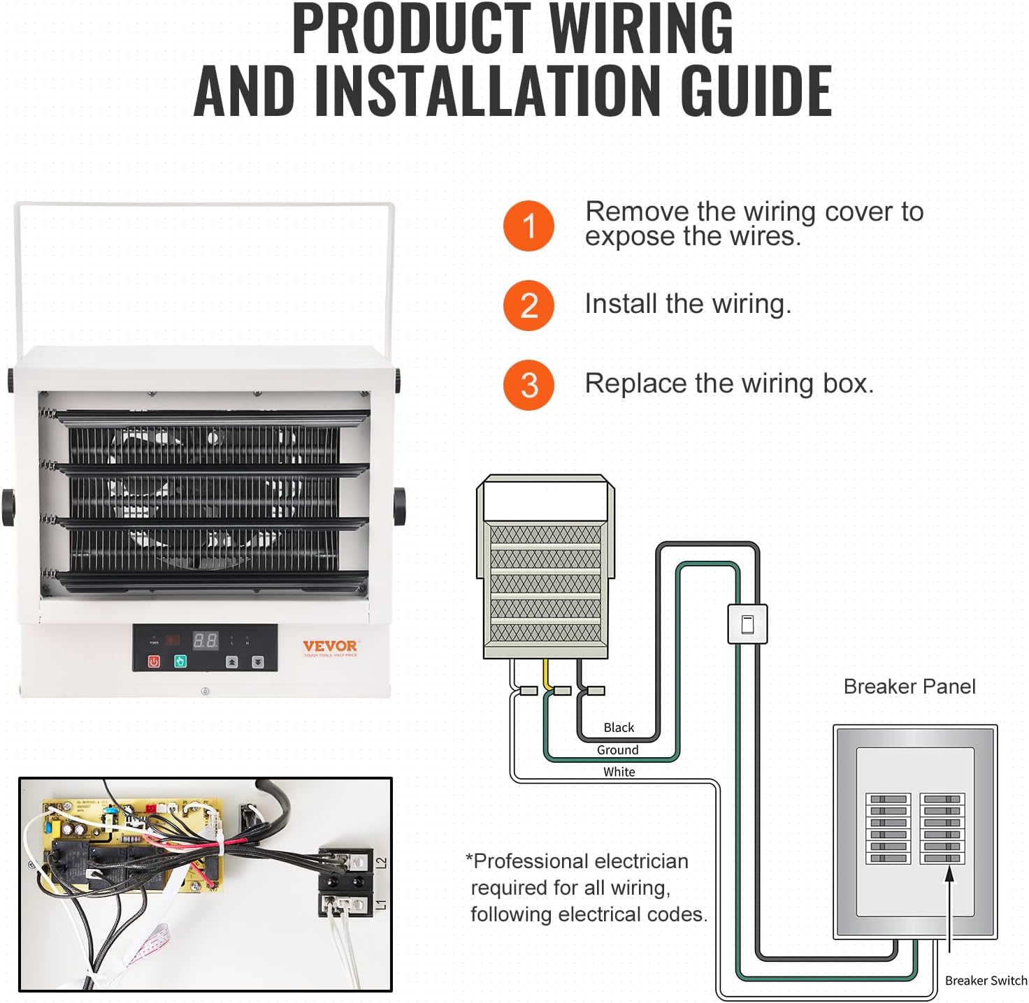 Electric Garage Heater, 7500 Watt Digital Fan Forced Wall Ceiling Mount Shop Heater, Remote Control, Overheat
