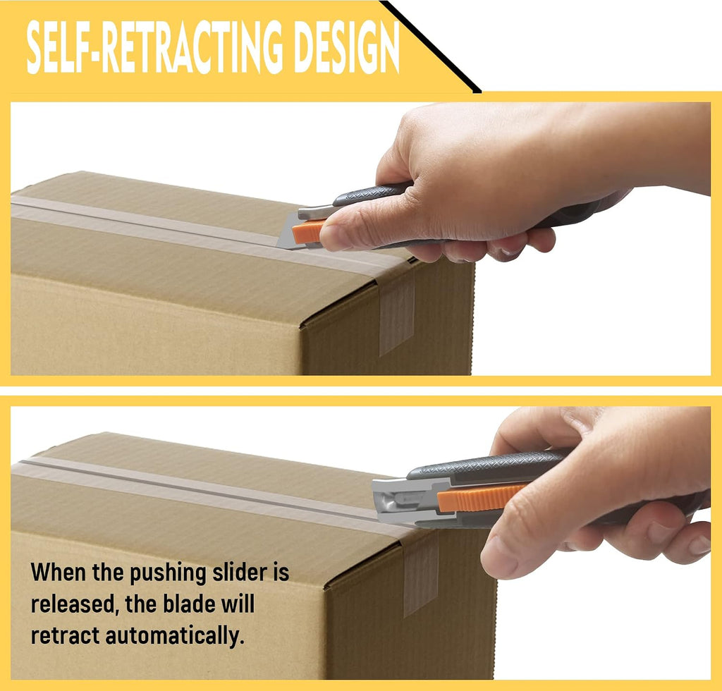 4-pack Self-retracting Safety Box Cutter, Utility Knife with Quick Blade Change, Extra 10 Blades Included