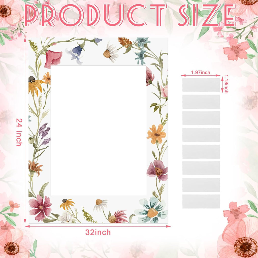 32 x 24 Inch Floral Photo Booth Frame Prop, DIY PVC Cutouts Photo Booth Selfie Frame for Bridal Shower, Wedding, Baby