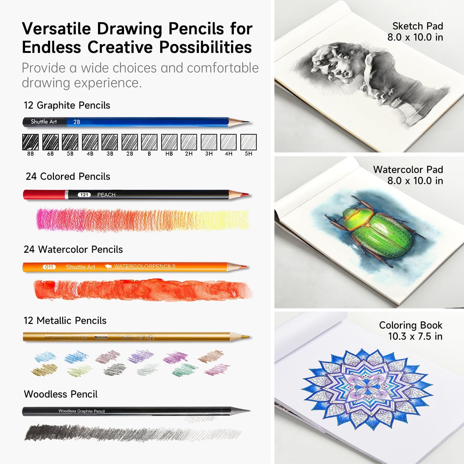 103 PCS Drawing Kit, Professional Drawing Supplies with Sketch, Charcoal, Colored, Graphite, Pastel Pencils & Sticks