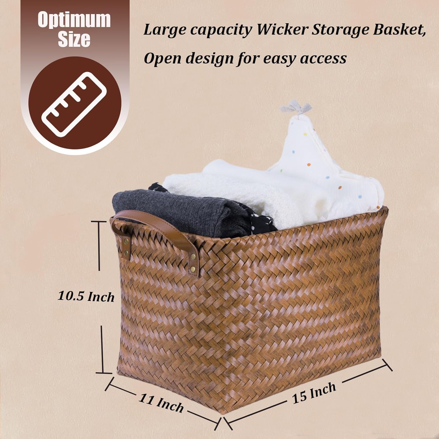 Handwoven Clothes Basket Laundry Hampers Large Wicker Storage Baskets for Shelves Blankets Closet Storage Bins Car