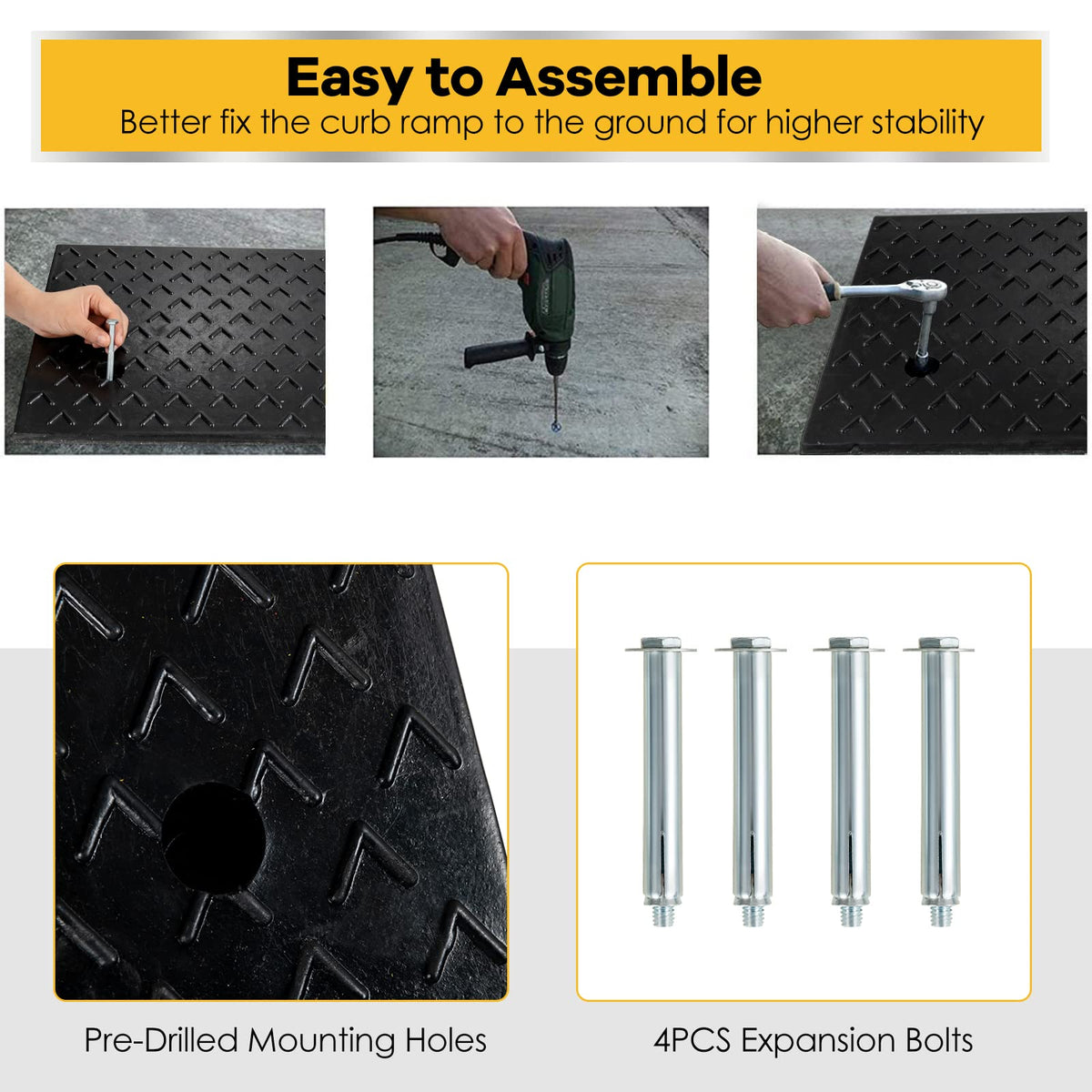 2 Pack Heavy Duty Rubber Curb Ramp, 5 Inch Rise Height