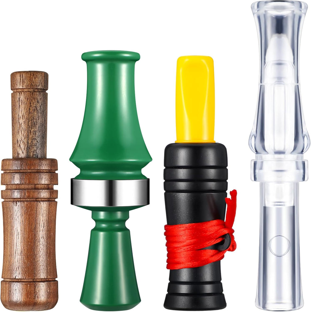 4 Pcs Duck Calls for Hunting Mallard Decoy Whistle | Realistic Sounding Waterfowl Decoys, Wood and Acrylic Designs