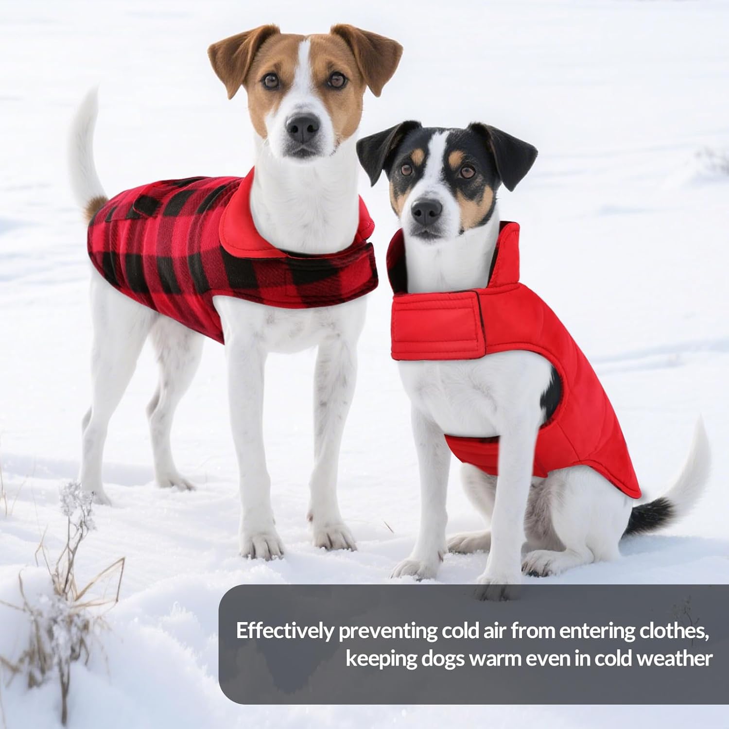 Dog Winter Coat, Fleece Doggie Jacket Plaid Reversible Vest Waterproof Windproof Cold Weather Clothes for Small