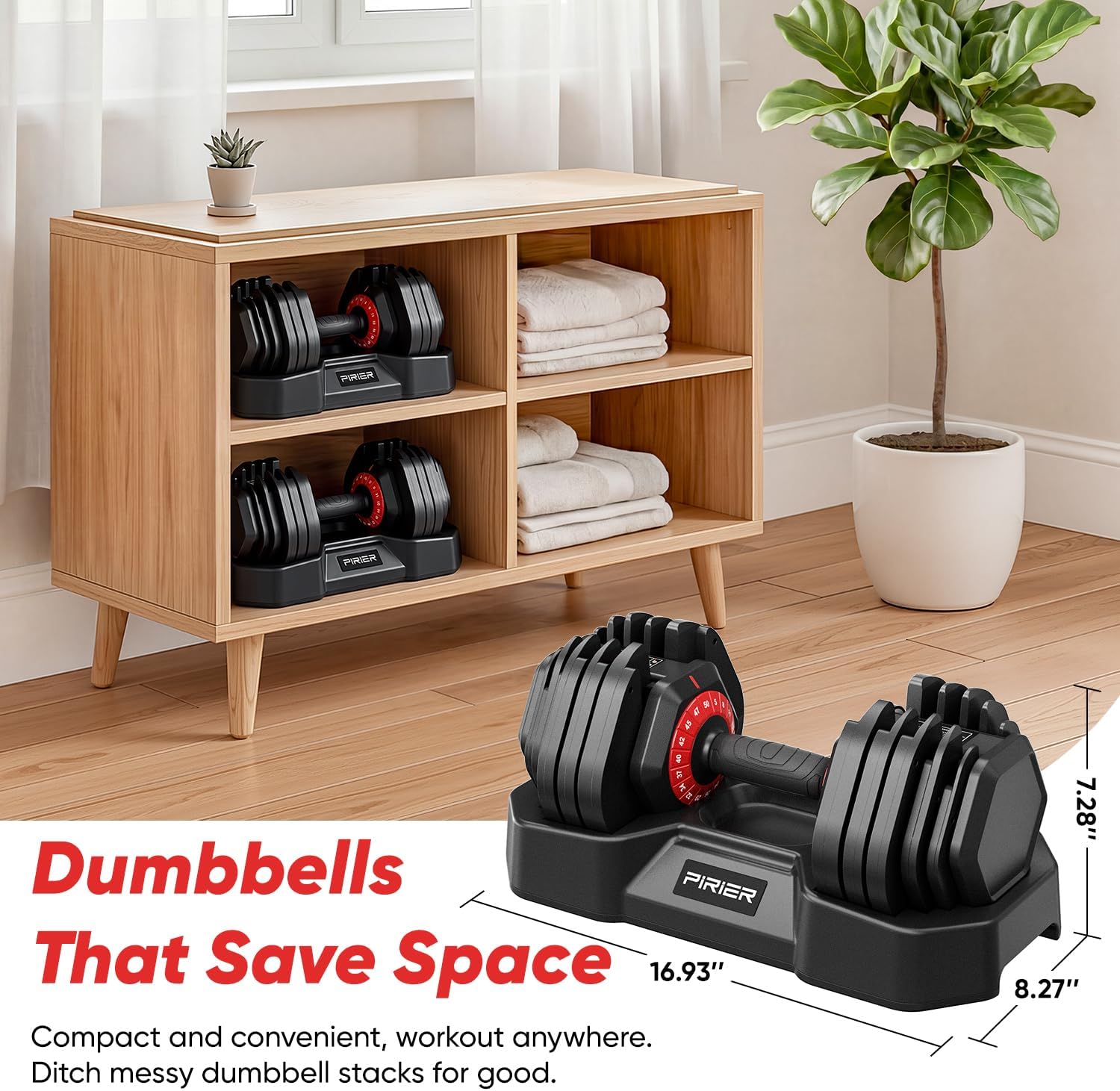 Adjustable Dumbbell Set 50LB, 18-in-1 Free Weight Adjustable Dumbbells, One-Hand Twist Adjust, Space-Saving Design