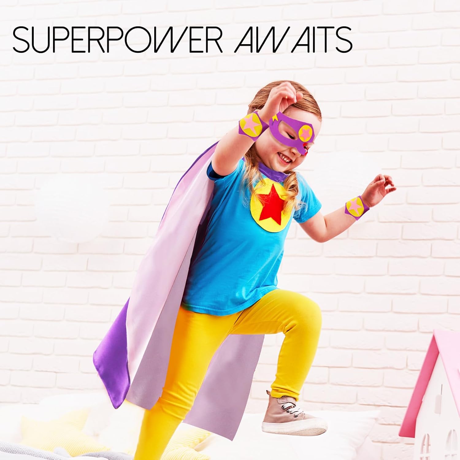 Kids-Superhero-Cape and Mask for Boys-Girls Super-Hero-Costumes | Superhero Cape Mask Bracelet & DIY Felt Stars for