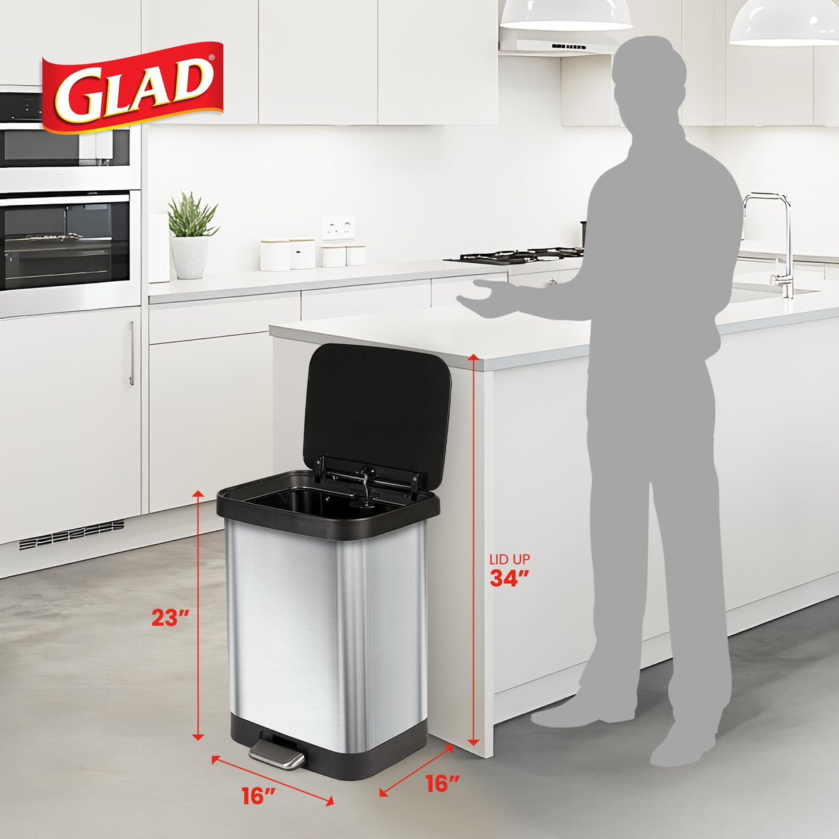 Stainless Steel Trash Can with Clorox Odor Protection, 13 Gallon