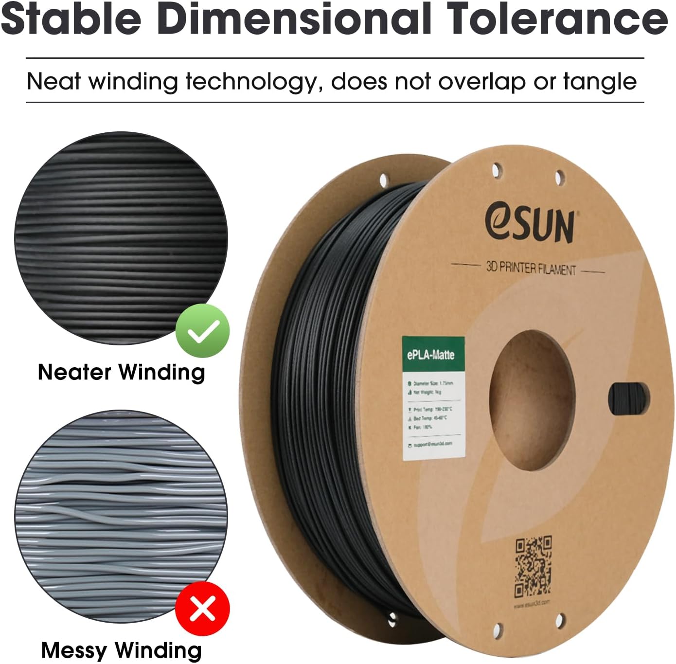 Matte PLA Filament 1.75mm, Matte 3D Printer PLA Filament, 1KG Spool 3D Printing Filament for 3D Printers, Paper Reel