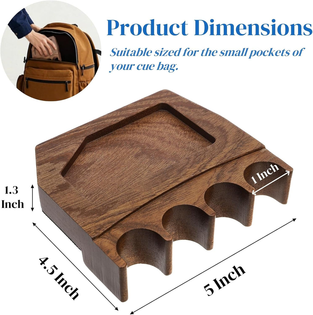 4-Hole Wood Pool Cue Holder, Portable Weighted Billiard Stick Rack, Non-slip Cue Holder Claw with Chalk Holder, Solid