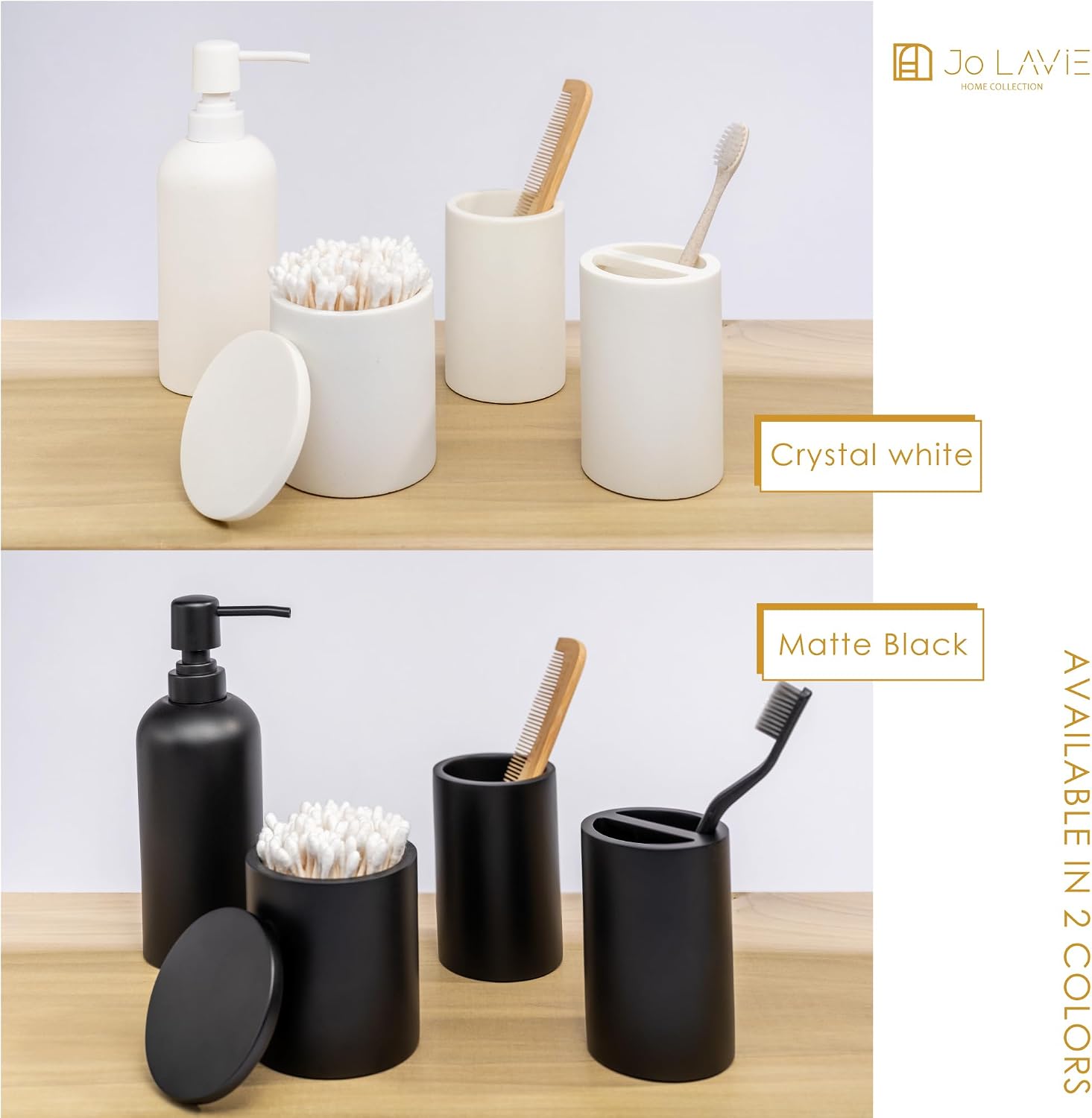 Bathroom Accessory Set - 4 Pcs Matte Black Bathroom Set with Toothbrush Holder, Soap Dispenser, Tumbler & Cotton Swab