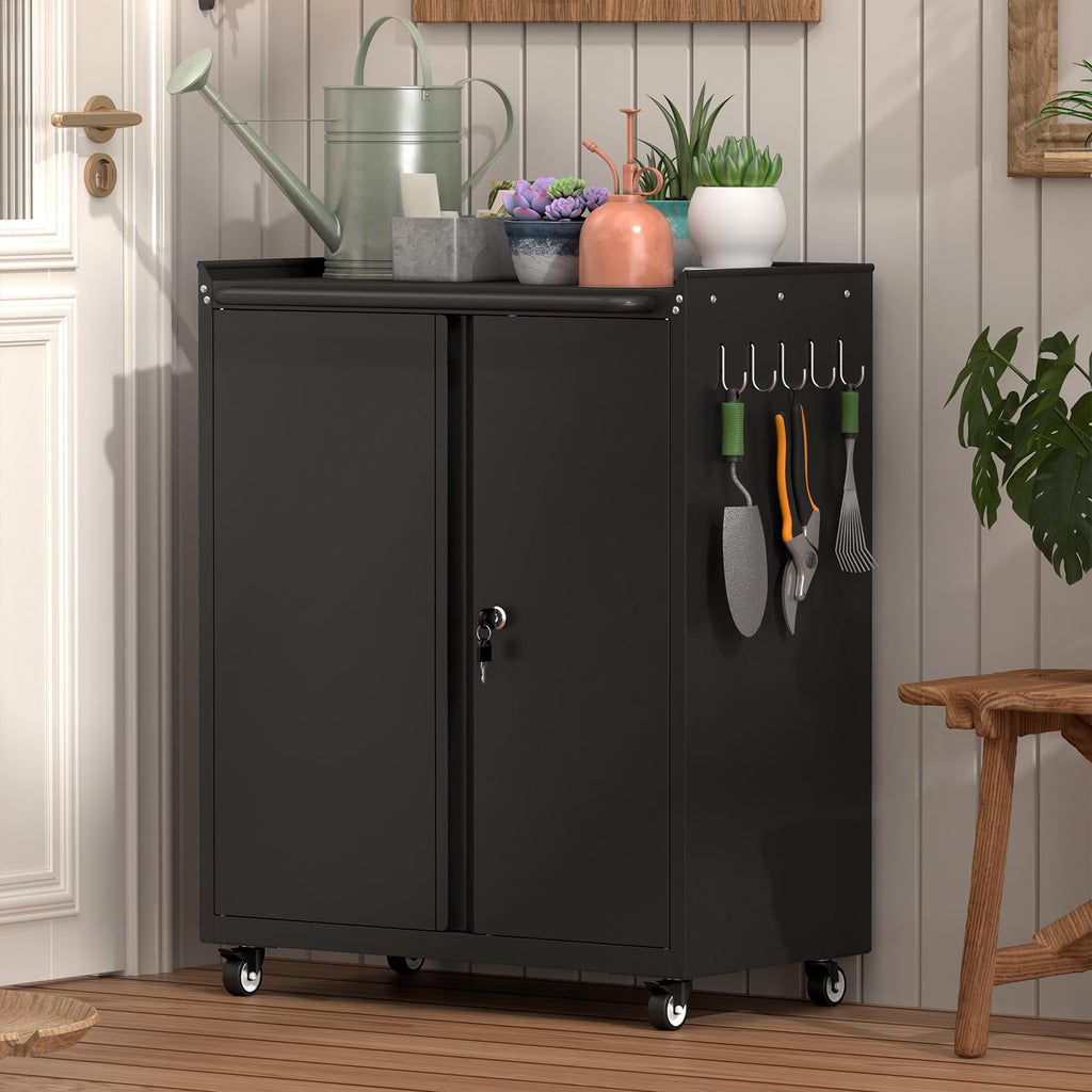Garage Storage Cabinet with Wheels, Mobile Rolling Tool Cabinet