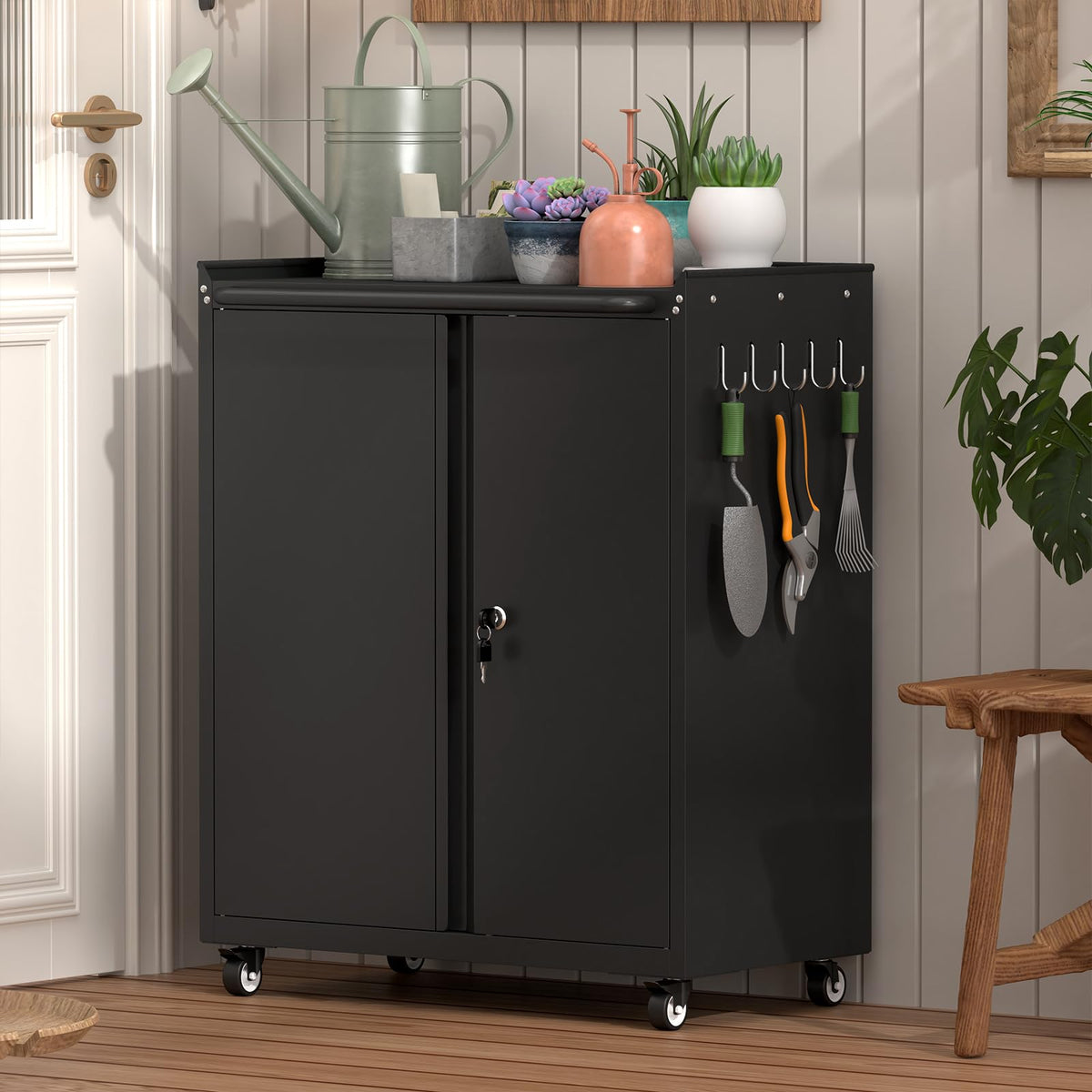 Garage Storage Cabinet with Wheels, Mobile Rolling Tool Cabinet