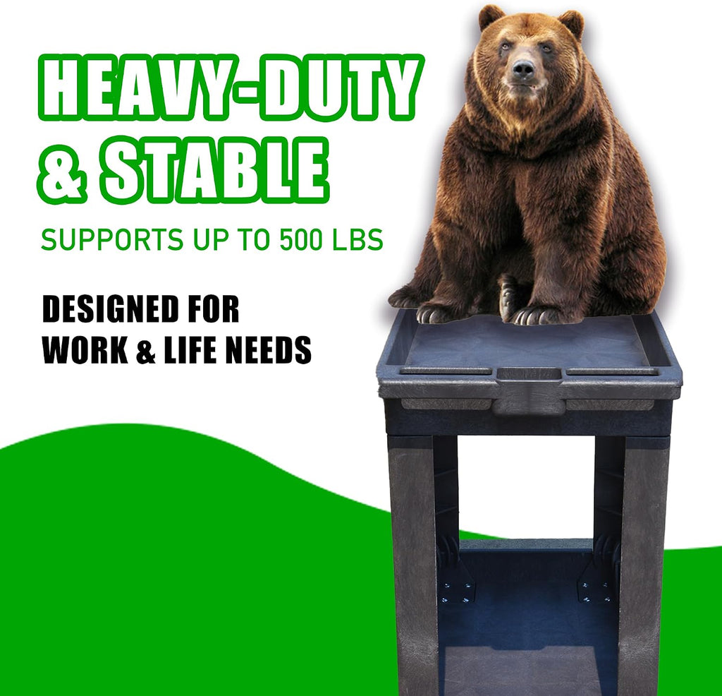 Heavy-Duty Rolling Storage Cart with Open Plastic Shelves and Tall Lip, 500 LB Capacity Utility Cart with Tray Top