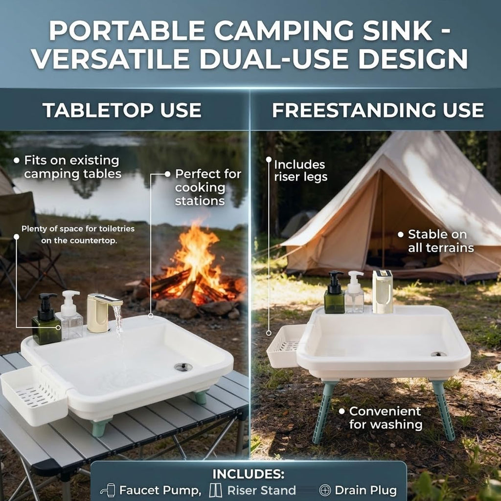 Portable Hand Washing Station with Electronic Faucet, White