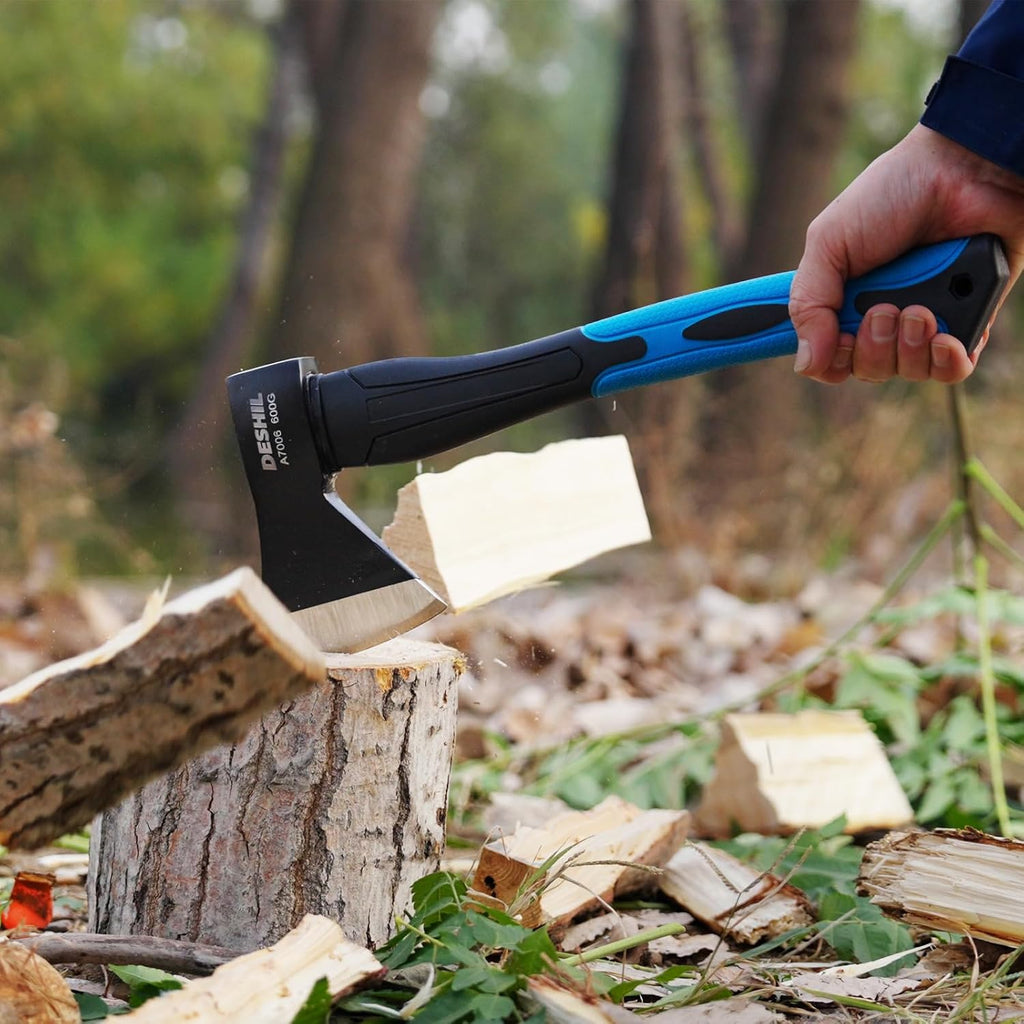15 inch Chopping Hatchet Axe for Camping Splitting & Kindling | Shock-reducing Fiberglass Handle, Outdoor Camp