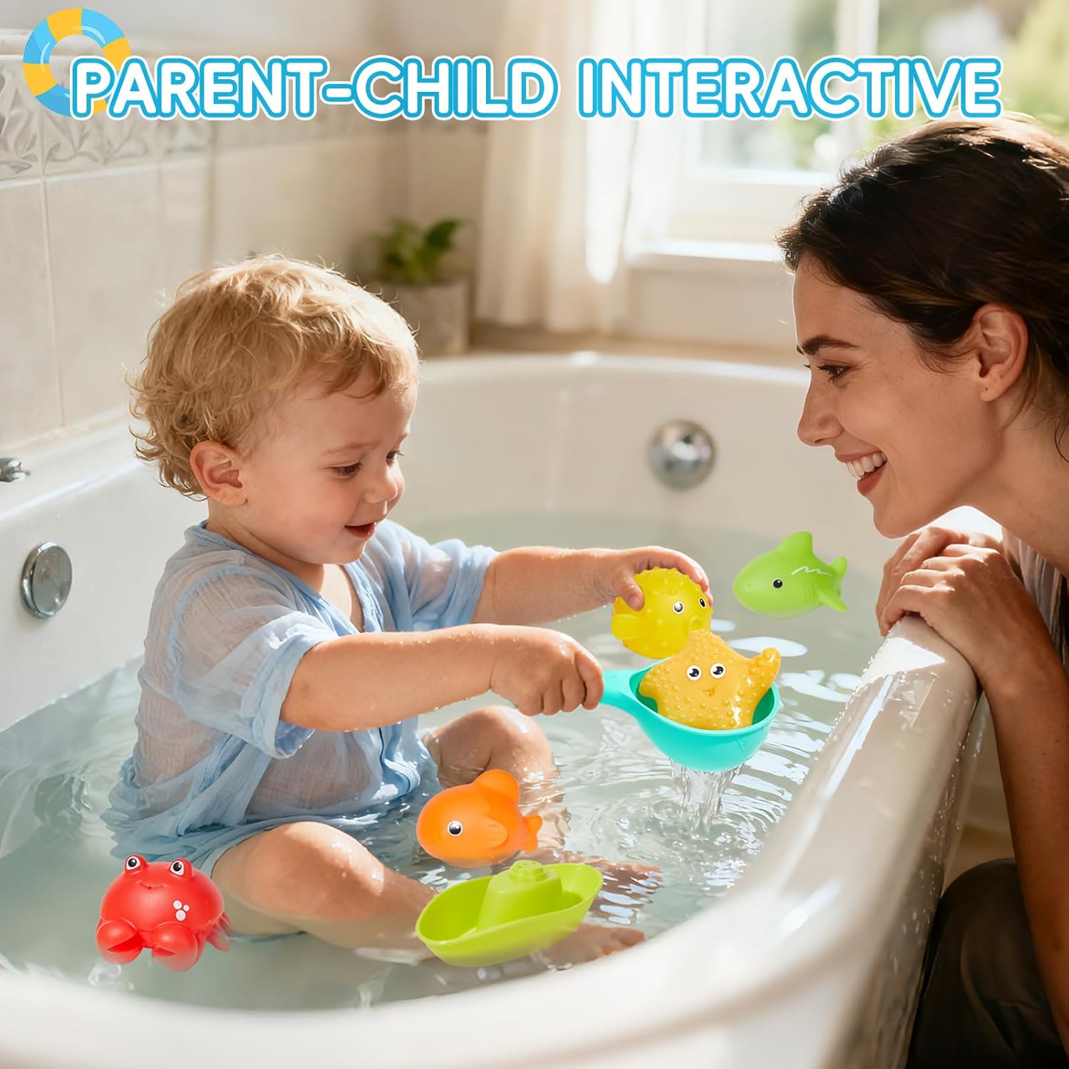 Baby Bath Toys for Kids Ages 1-3, 16PCS | Easy Clean Mold Free Bath Toys Toddlers 2-4 | Bathtub Pool Water Table Toys
