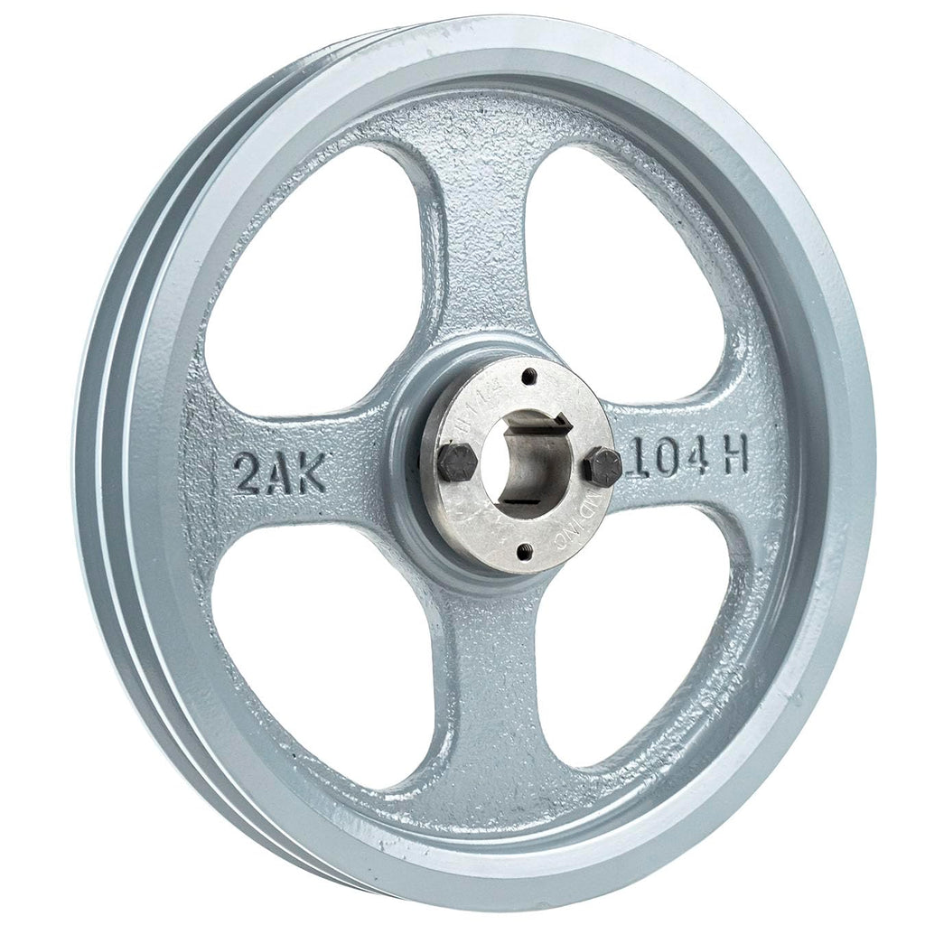 Cast Iron 10.25"" 2 Groove Dual Belt A Section 4L Pulley with 1-1/4"" Sheave Bushing 2AK104H H-1-1/14, Gray