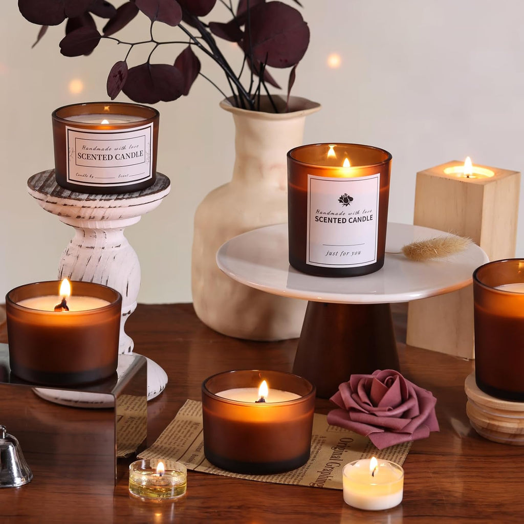 Forsted Amber Candle Jars with Lids, 16 Pcs Containers for Making Candles | Create DIY candles with 8pcs 8oz + 8pcs