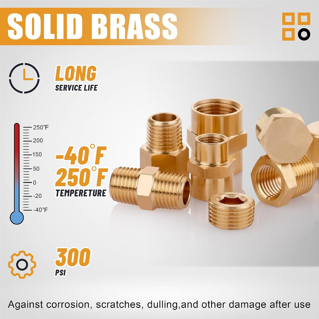 106PCS Brass Pipe Fittings Assortment Kit,1/8" 1/4" 3/8" 1/2" NPT