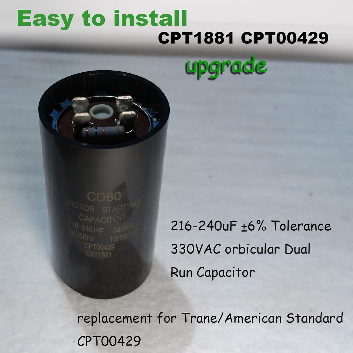 CPT00429 216-240 MFD 330 Volt Start Capacitor fit for American Standard