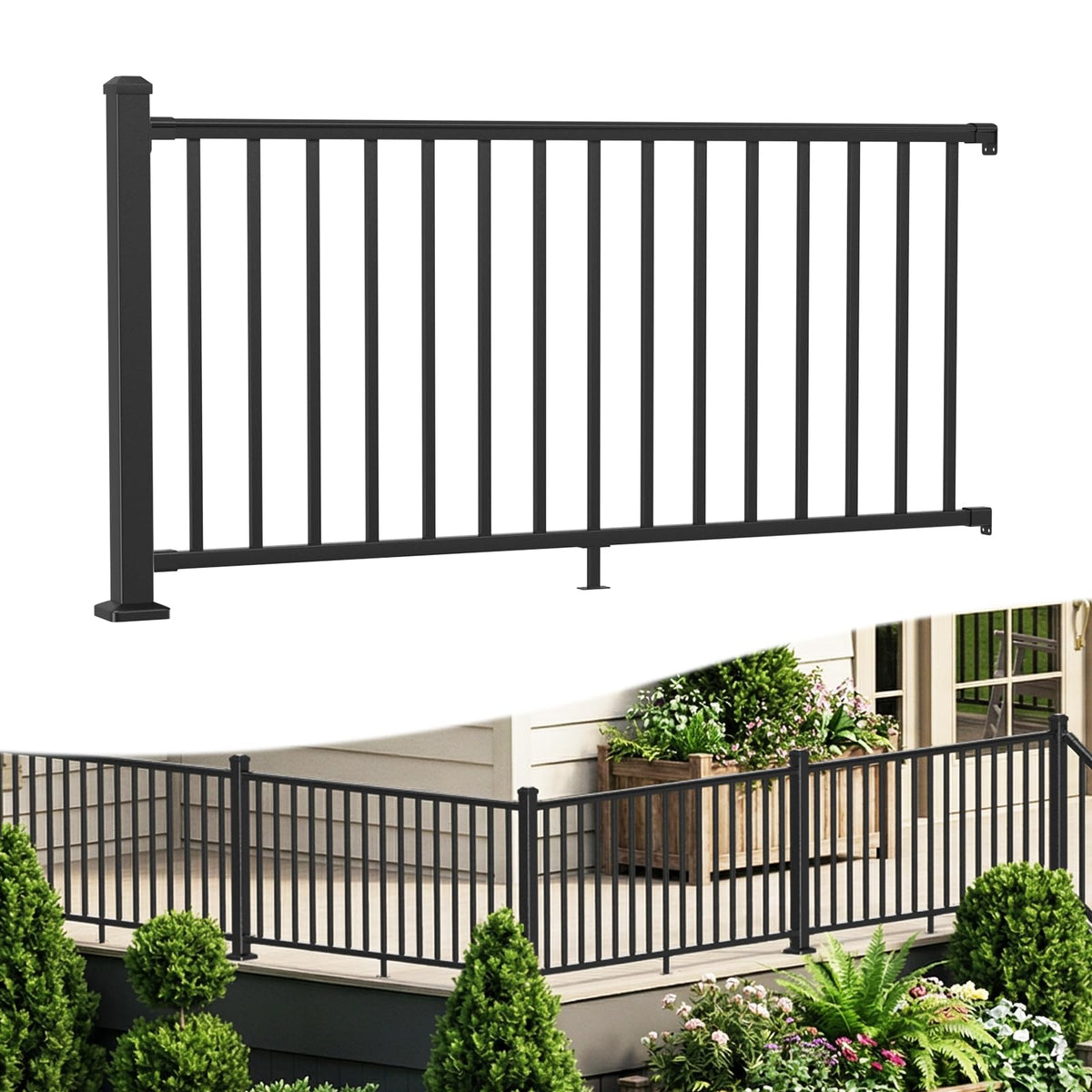 36 in H. x 6 ft W. Aluminum Deck Railing Kit with Post, Matte Black