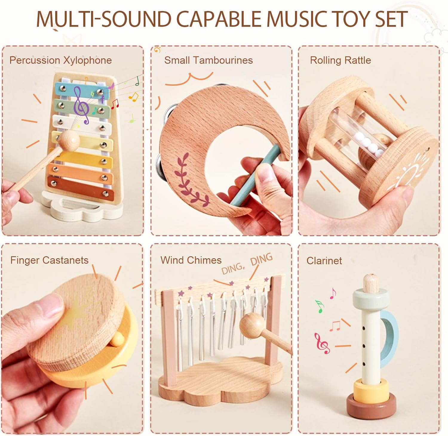 Baby Montessori Musical Instruments,Wooden Percussion Xylophone Musical Toys for Toddlers,Sensory Toys for Kids
