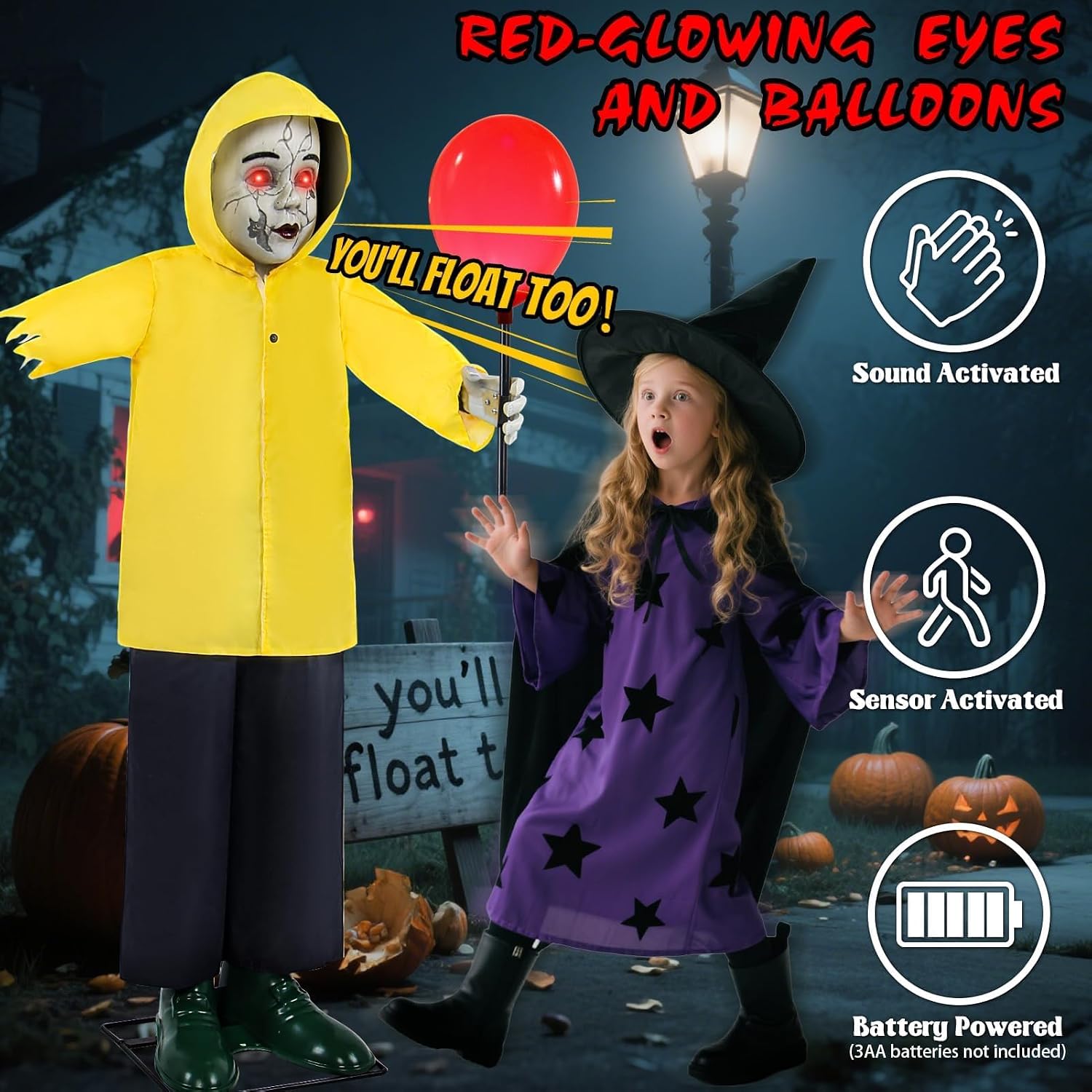 Halloween Animatronics Decorations 4FT Life Size Animated Props | with Creepy Sound Activated Sensor Glowing Balloon