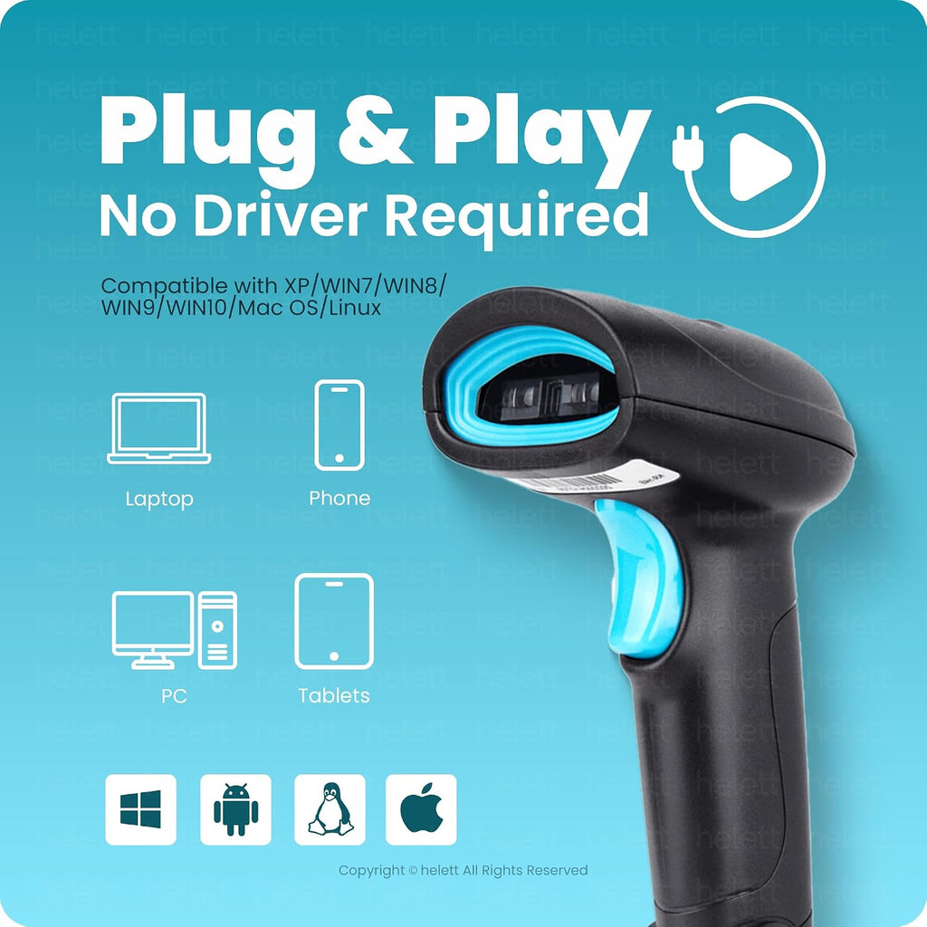 HT410 Wired Handheld 2D & 1D Barcode Scanner (QR Code & Barcode) Induction Scanning with Built-in Illumination Light
