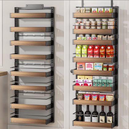 8 Tier Over The Door Pantry Organizer, 2 IN 1 Wall Mount or Hanging Spice Rack Seasoning Shelves with Adjustable