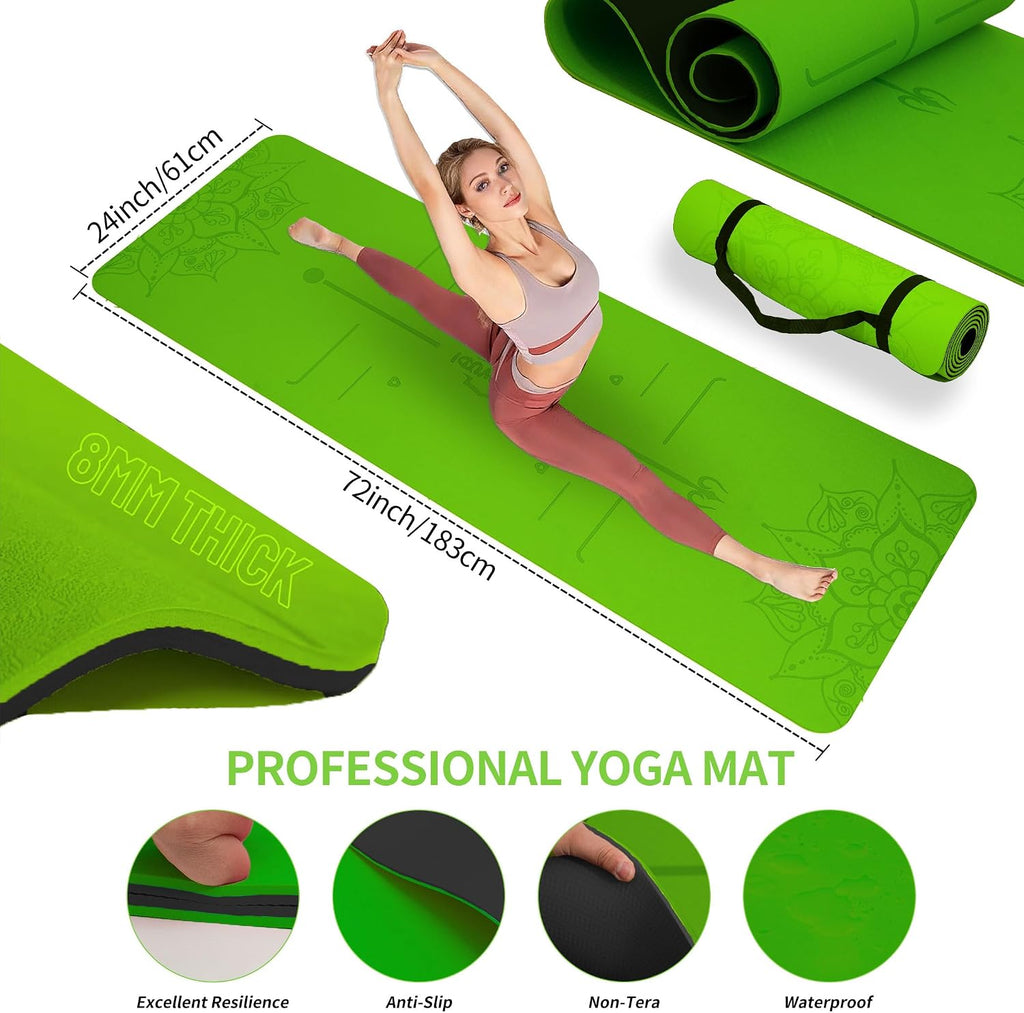 Yoga Mat Thick, 6 Fabric Resistance Bands, 2 Pack Yoga Blocks, Home Workout Equipment Essentials Starter Kit for