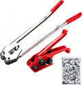Binding Tool Kit for Strapping with 200 Strapping Seals | Poly Strapping Tensioner Cutter & Sealer Manual Banding