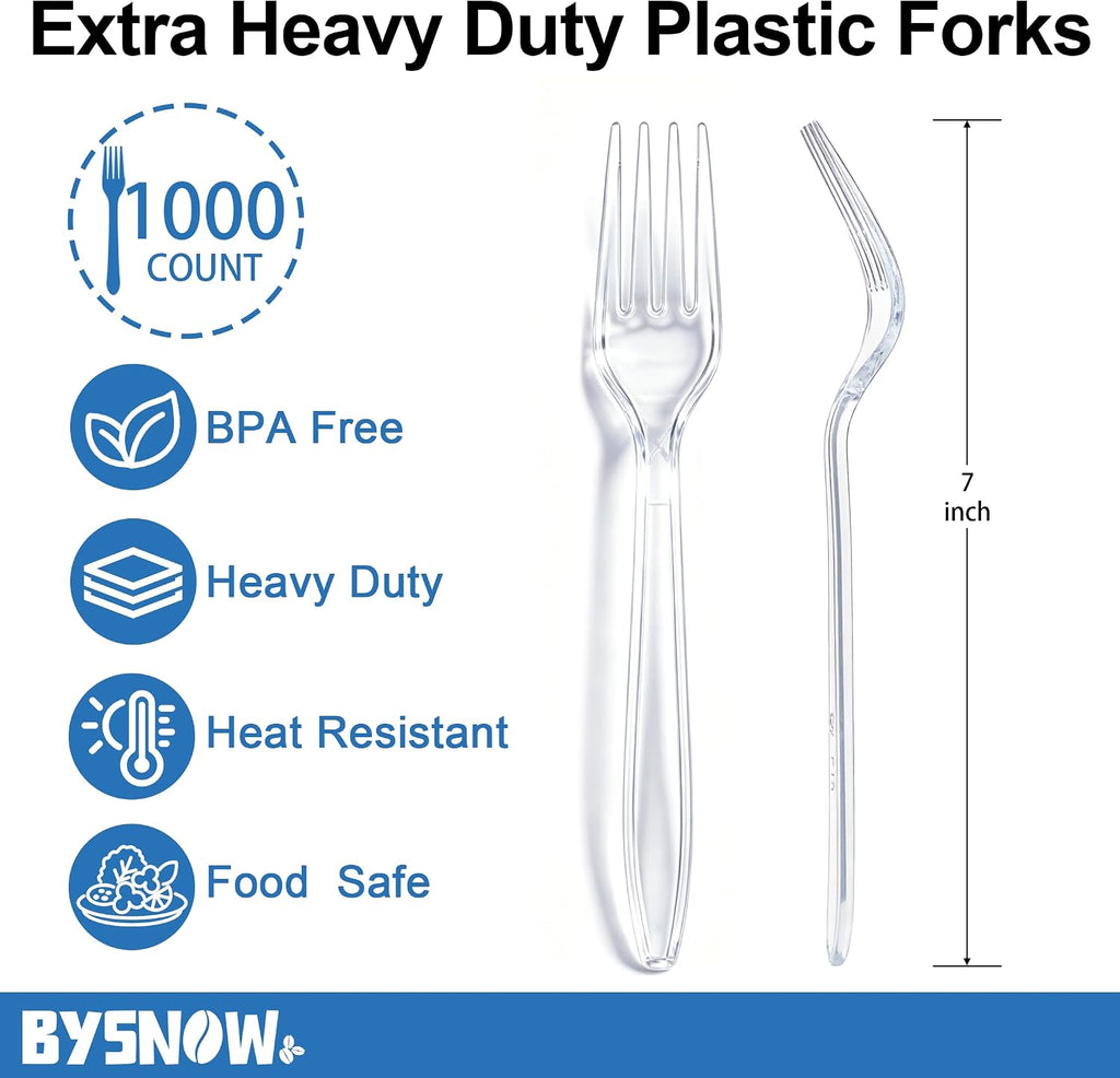 1000 Count Clear Disposable Plastic Forks Heavy Duty Cutlery Set