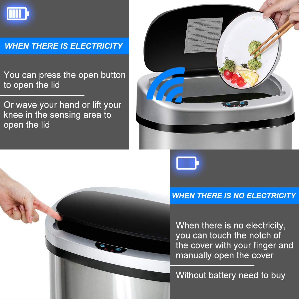 13 Gallon Kitchen Trash Can Garbage Can Waste Bin with Lid Automatic Touchless Stainless Steel Durable Trash Can for
