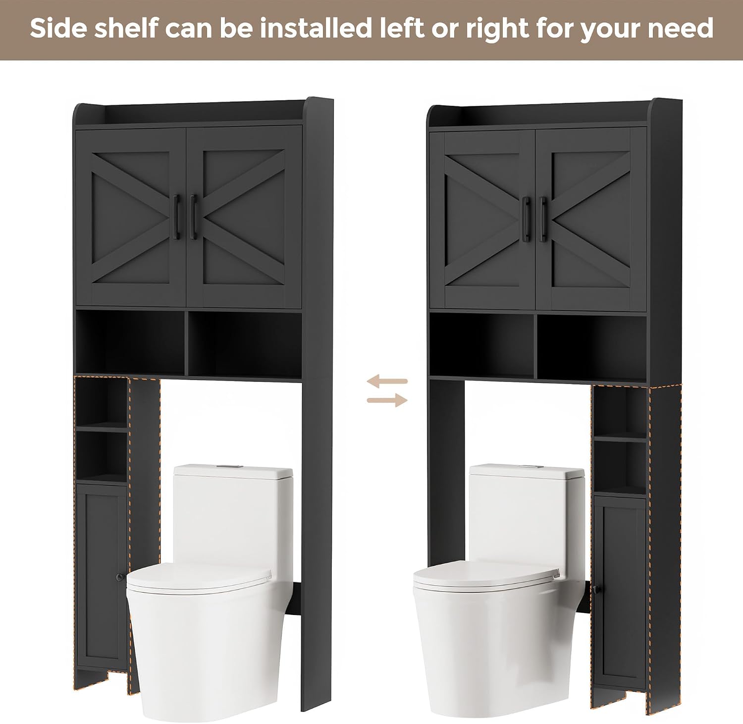 Wooden Over The Toilet Storage Cabinet with Barn Door | Freestanding Bathroom Storage, Toilet Paper Holder