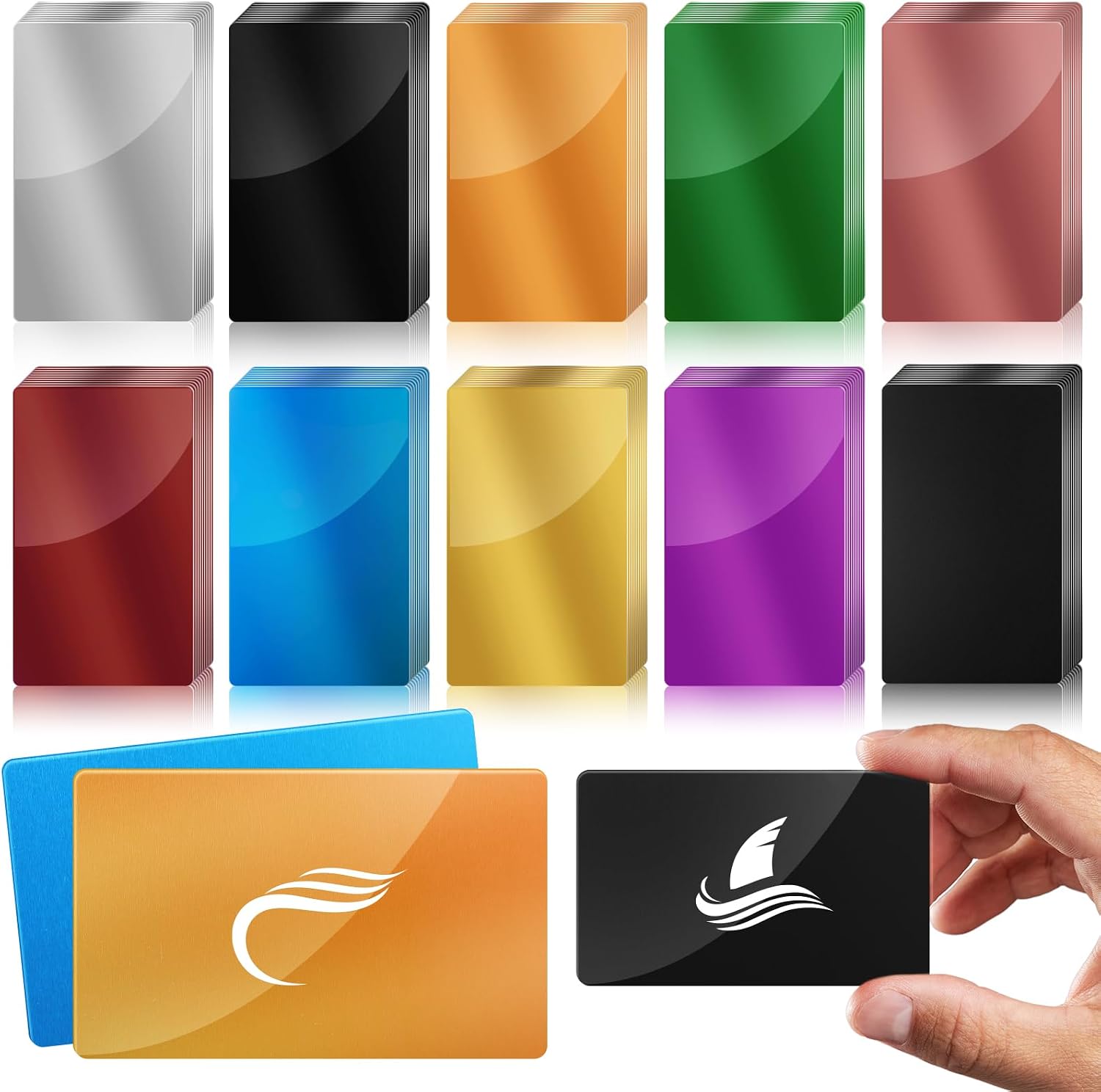 100 Pcs Metal Business Cards Aluminum Laser Engraving Blanks | 86 x 54 x 0.21 mm 10 Colors Anodized Aluminum Sheet