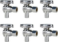6-Pack Angle Stop Valve, 1/2" PEX x 3/8" OD Compression, 1/4 Turn | Brass, 1/2 inch PEX Shut Off Valves, Chrome Plated