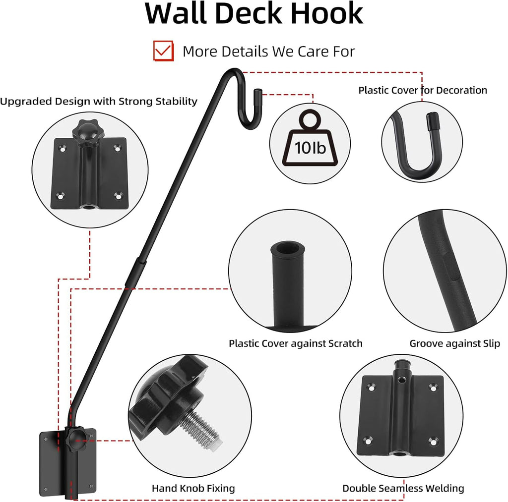 Deck Hook Wall Mount, Heavy Duty Metal Plant Hanger 360° Rotating