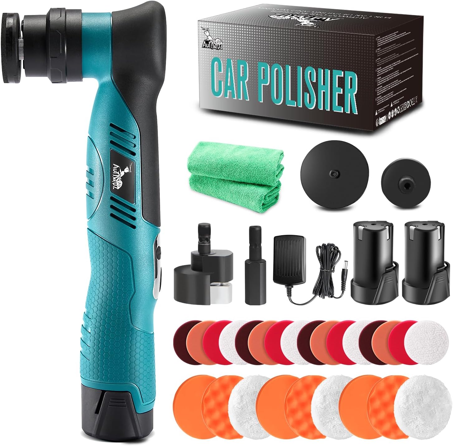 Cordless Mini Car Polisher Buffer, 6 Speeds, 2Pcs 2000mAh 1/3inch Orbital and Rotary Fast Change Polisher for Car