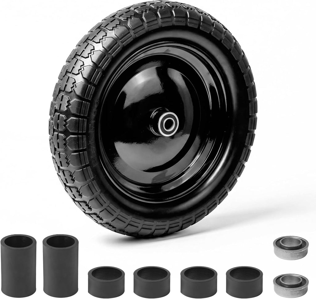 1-Pack 4.80/4.00-8 Tire - 14.5" Flat-Free Tire Wheelbarrow Tire with 3" Centered Hub, 5/8" 3/4" Bearings, Heavy Duty
