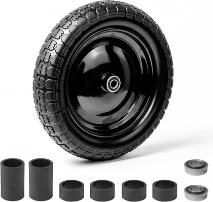 1-Pack 4.80/4.00-8 Tire - 14.5" Flat-Free Tire Wheelbarrow Tire with 3" Centered Hub, 5/8" 3/4" Bearings, Heavy Duty