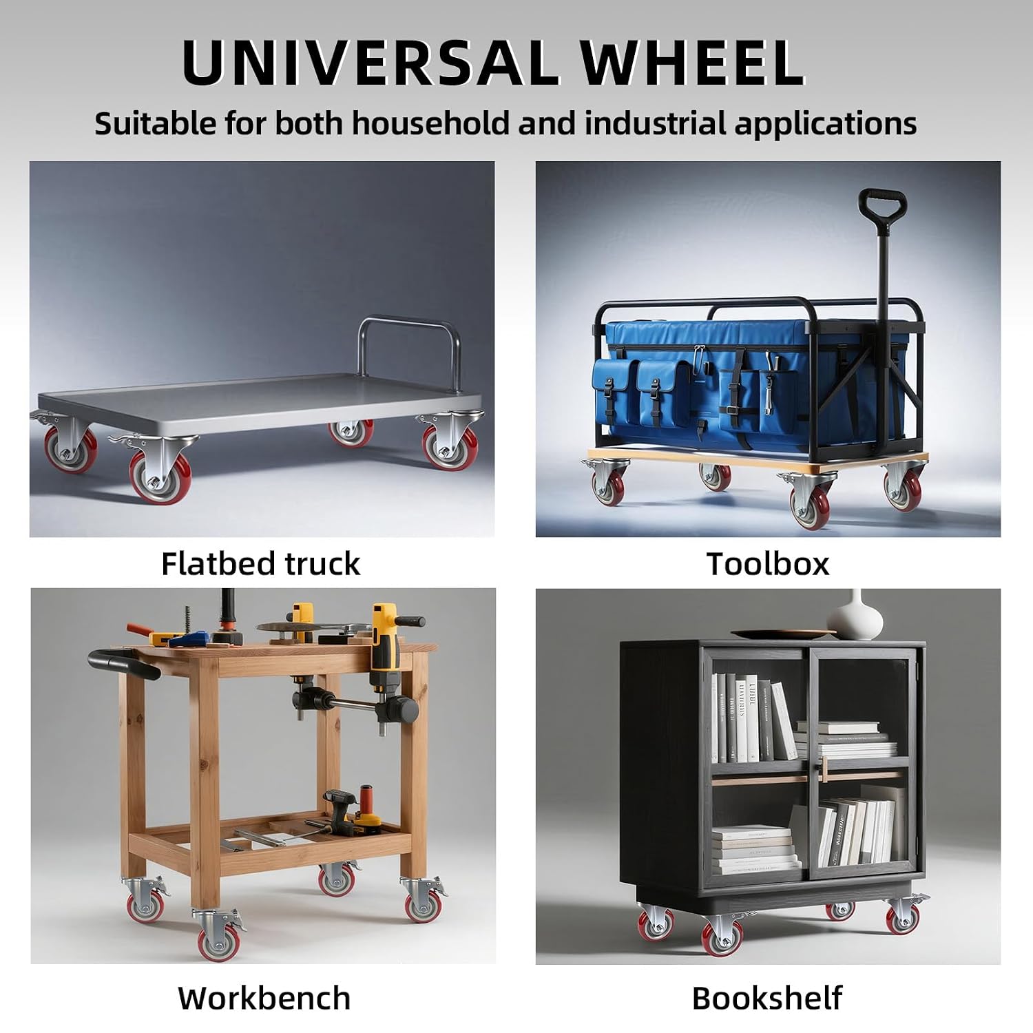 4 Inch Casters Set of 4 Heavy Duty with Brakes,Load 2200lbs | Lockable 360-degree Swivel Plate Caster Wheels for