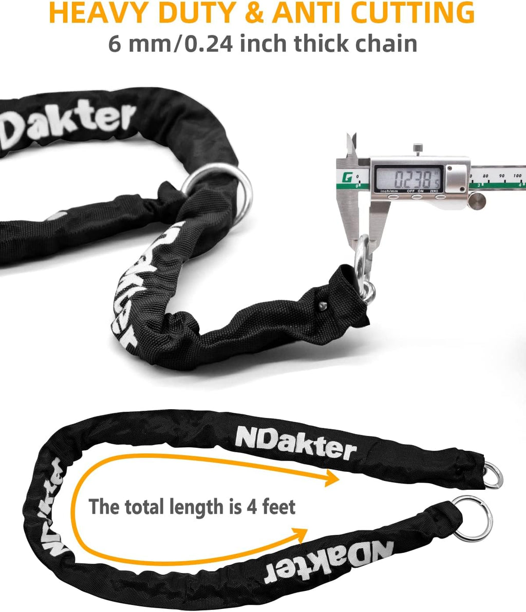 Bike Locks Heavy Duty Anti Theft 18mm Thick, Motorcycle U Lock with 4FT x 6mm Security Chain, 3Keys Large U-Shape