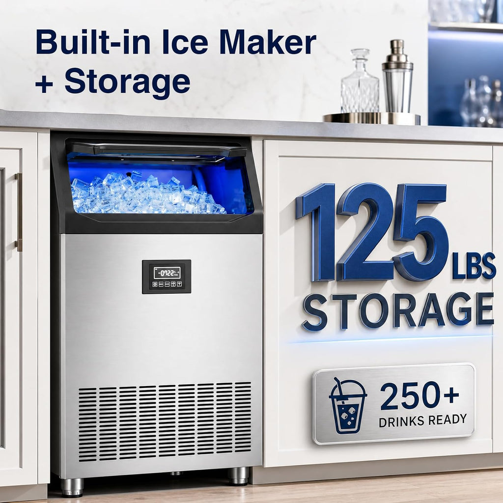 Commercial Ice Maker, 500Lbs/24H Ice Machine, 126LBS Large Storage
